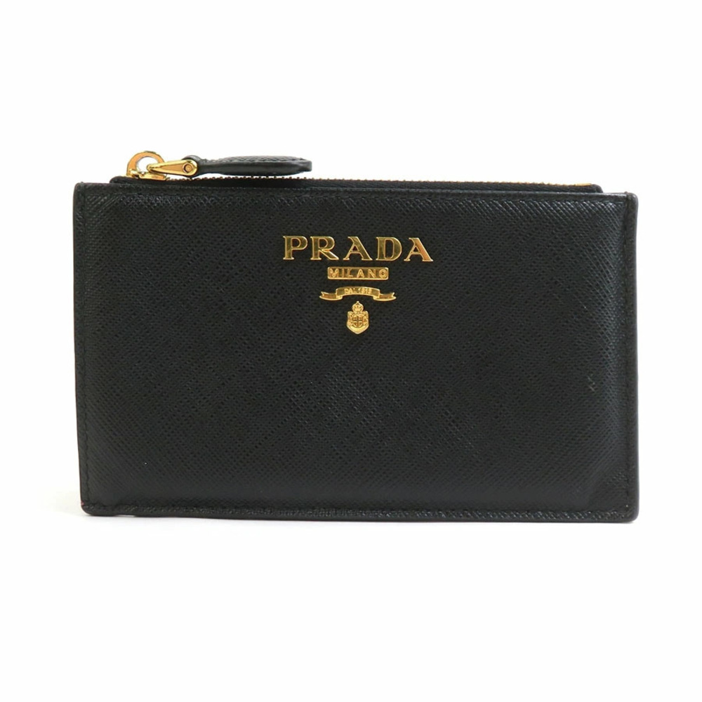 Prada coin case Wallet leather black pink